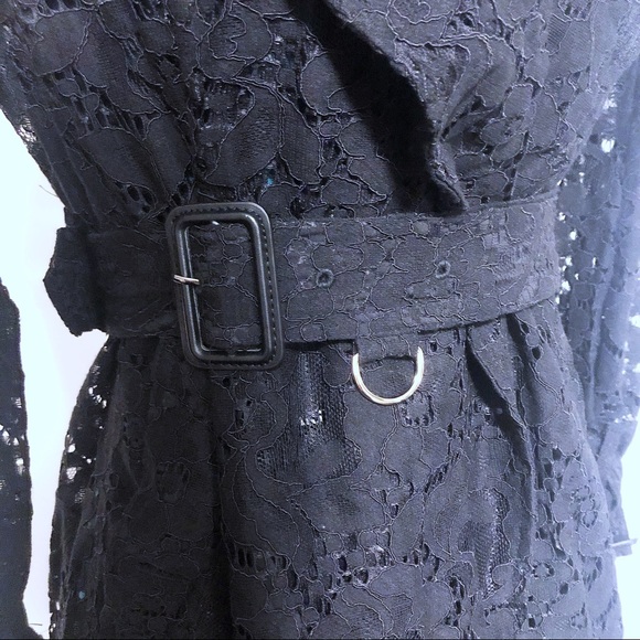 Black Lace Belted Trench Coat - Picture 12 of 12